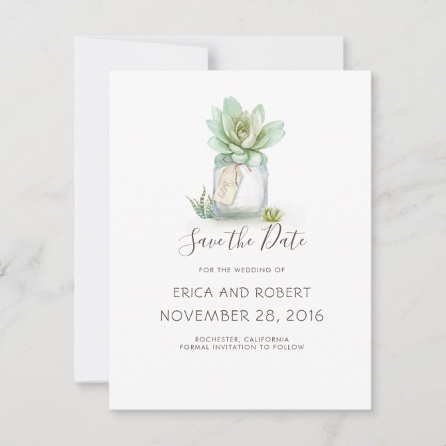 Succulent Mason Jar Save the Date Digital Download Holiday Card (Front)