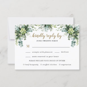 Succulent Meal Choice Eucalyptus Greenery Wedding RSVP Card