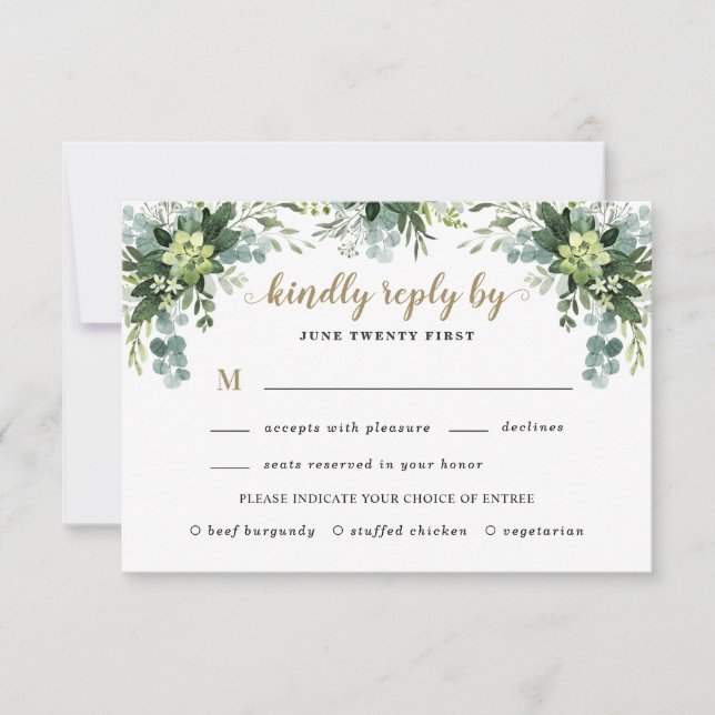 Succulent Meal Choice Eucalyptus Greenery Wedding RSVP Card (Front)