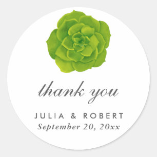 Succulent Minimal Elegant Wedding Thank You Classic Round Sticker