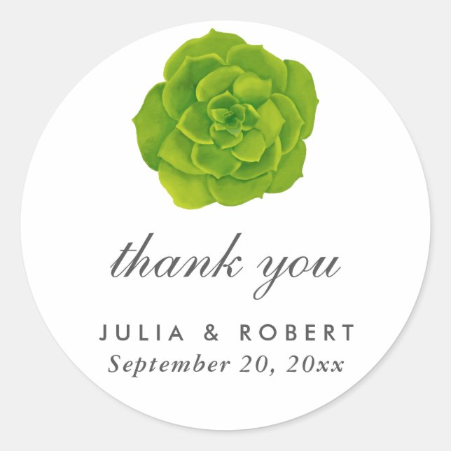 Succulent Minimal Elegant Wedding Thank You Classic Round Sticker (Front)