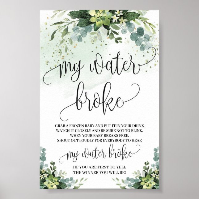 Succulent My water broke table sign  (Front)