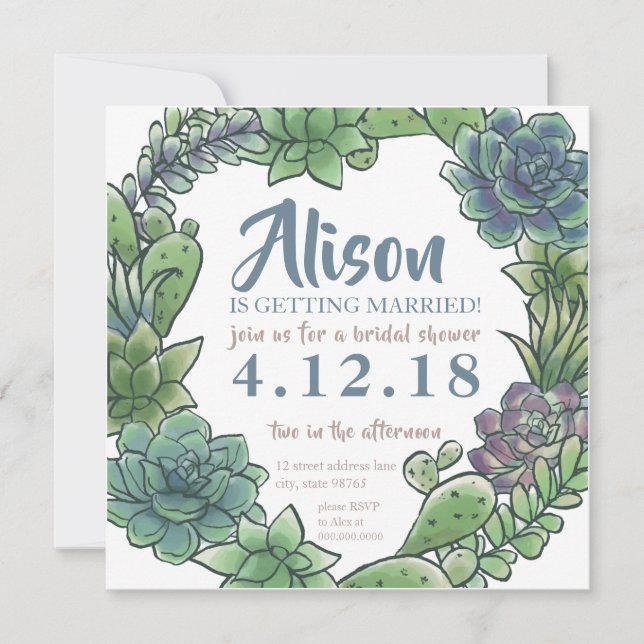 Succulent Natural Bridal Shower Invitation Card (Front)