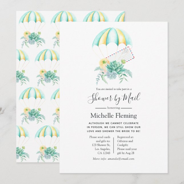Succulent Parachute Bridal or Baby Shower by Mail Invitation (Front/Back)
