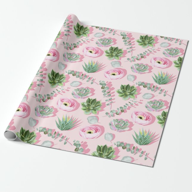 Succulent pattern Wrapping Paper (Unrolled)
