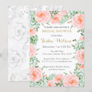 succulent peach roses Bridal Shower Invite
