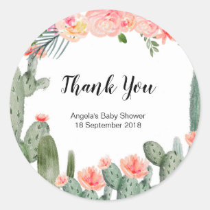 Succulent Peach Watercolor Thank You Sticker