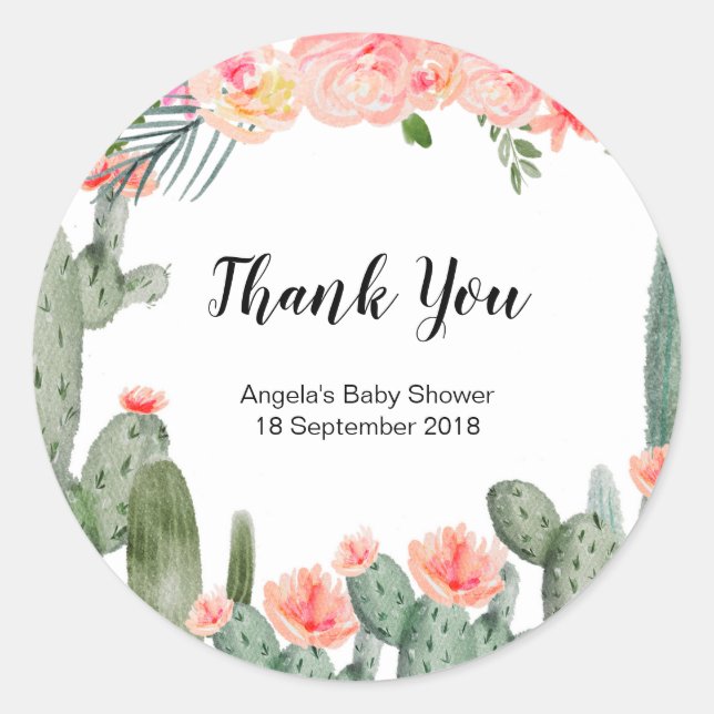 Succulent Peach Watercolor Thank You Sticker (Front)