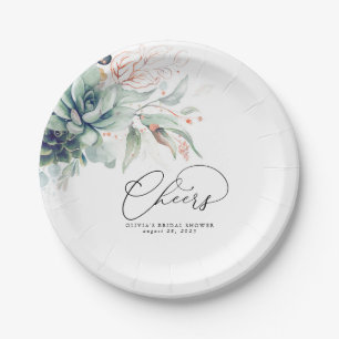 Succulent Pink Gold Greenery Elegant Modern Cheers Paper Plate