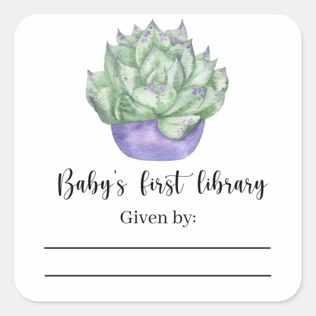 Succulent plant - Baby Shower bookplate Square Sticker (Front)