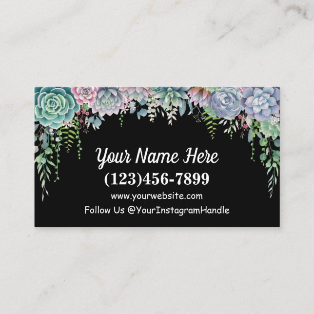 Succulent Plant Business Card Enchanted Design (Front)
