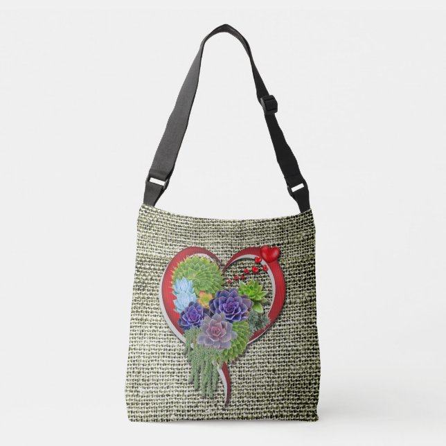 Succulent Plant Decor Within a Heart Crossbody Bag (Front)