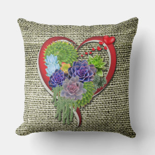 Succulent Plant Decor Within a Heart Cushion