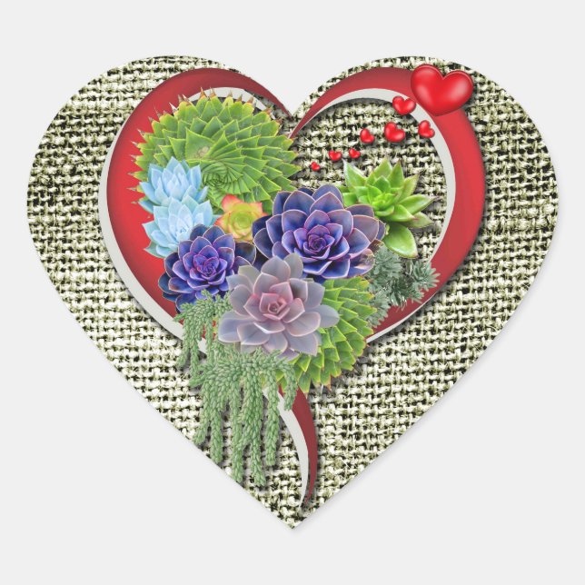 Succulent Plant Decor Within a Heart Heart Sticker (Front)