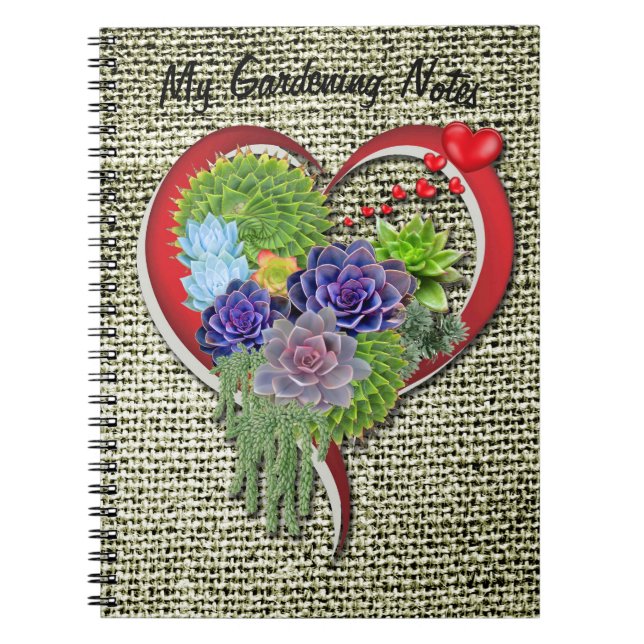 Succulent Plant Decor Within a Heart Notebook (Front)