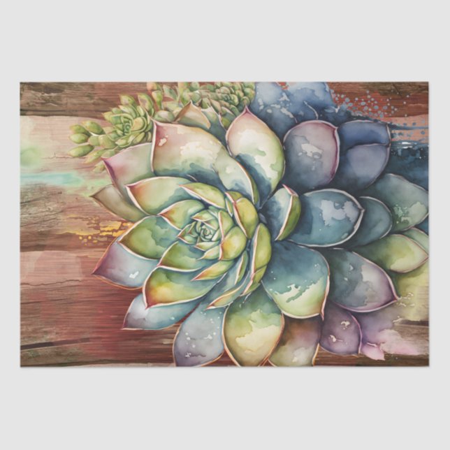 Succulent Plant Floral Decoupage Watercolor Tissue Paper (Front)