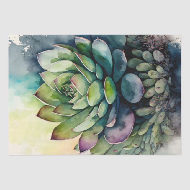 Succulent Plant Floral Decoupage Watercolor Tissue Paper (Front)