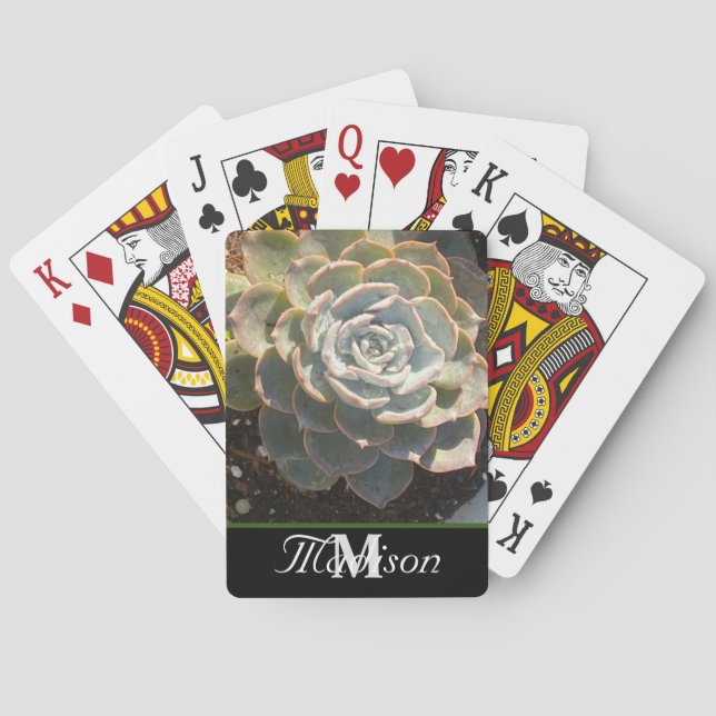 Succulent Plant Garden Monogram Name Playing Cards (Back)