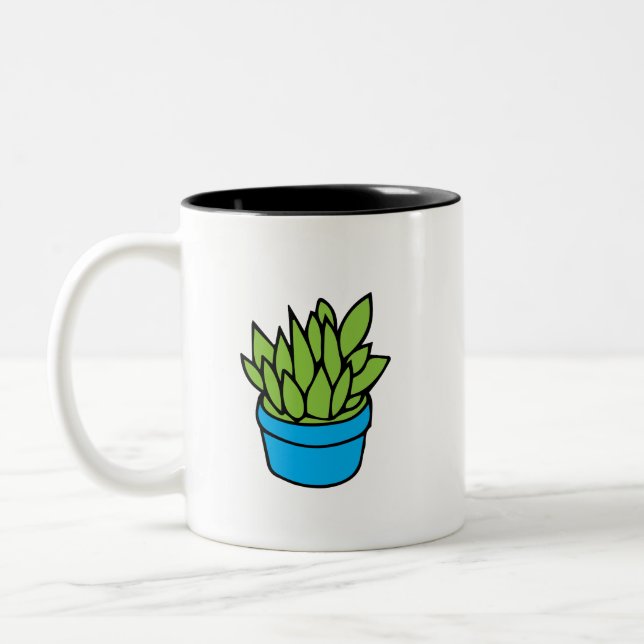 Succulent Plant in Blue Planter Two-Tone Coffee Mug (Left)