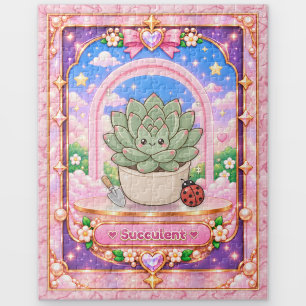 Succulent Plant, Kawaii Art Jigsaw Puzzle