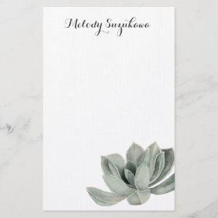 Succulent Plant Watercolor   Add Your Name Stationery