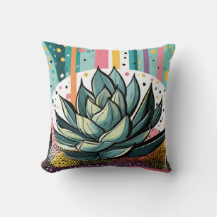 Succulent plant with colourful dots cushion
