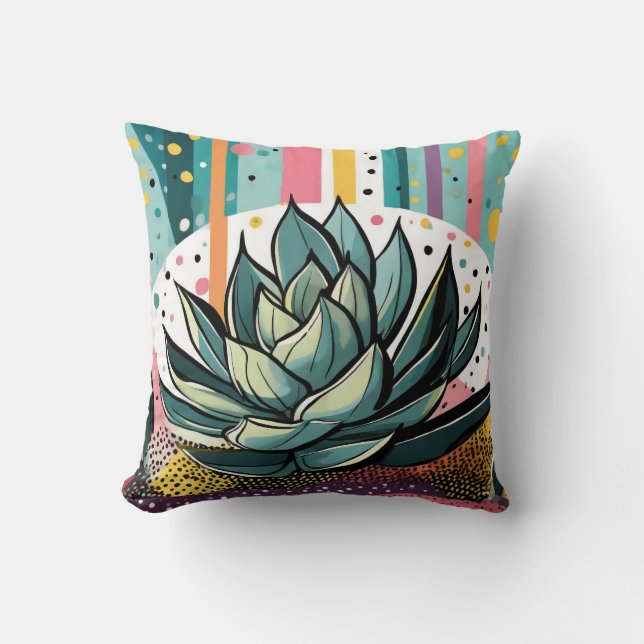 Succulent plant with colourful dots cushion (Front)