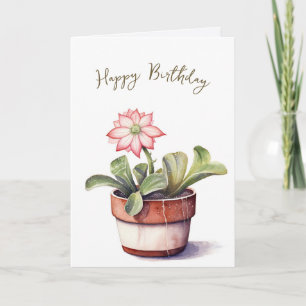 Succulent Plant With Flower Birthday Card