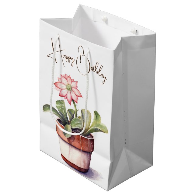 Succulent Plant with Flower Medium Gift Bag (Front Angled)
