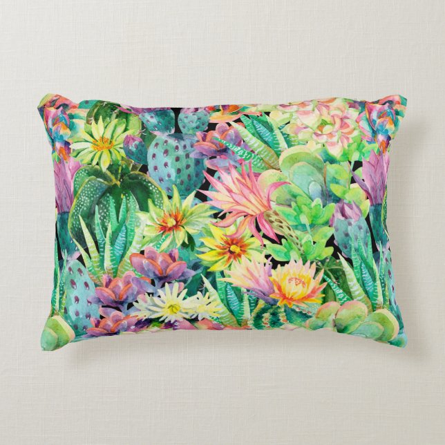 Succulent plants and cactus garden pattern decorative cushion (Front)