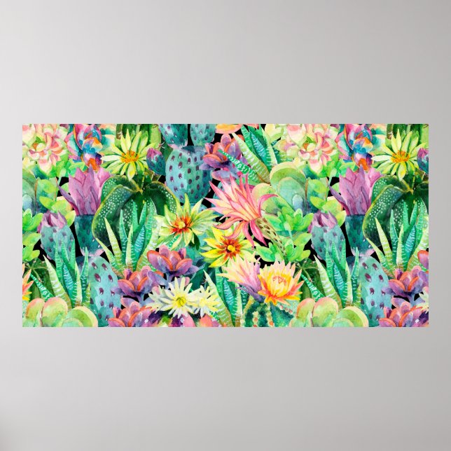 Succulent plants and cactus garden pattern poster (Front)