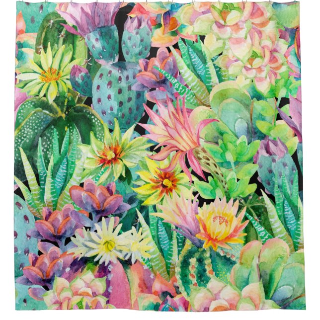 Succulent plants and cactus garden pattern shower curtain (Front)