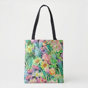 Succulent plants and cactus garden pattern tote bag
