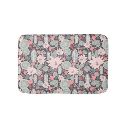 Image of Succulent Plants And Cactus In Pink Mint Pattern Bath Mat