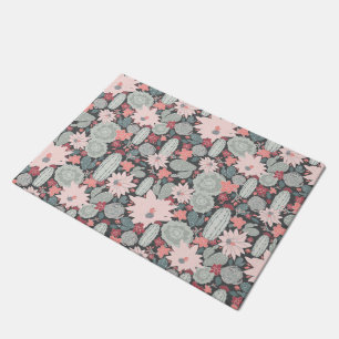Succulent Plants And Cactus In Pink Mint Pattern Doormat