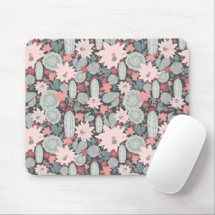 Succulent Plants And Cactus In Pink Mint Pattern Mouse Mat