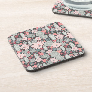Succulent Plants And Cactus In Pink Pattern Coaster