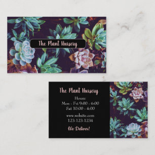 Succulent Plants Black Business Card