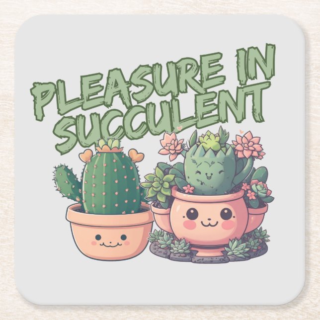 Succulent plants square paper coaster (Front)