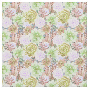 Succulent Plants Watercolor Painting Fabric