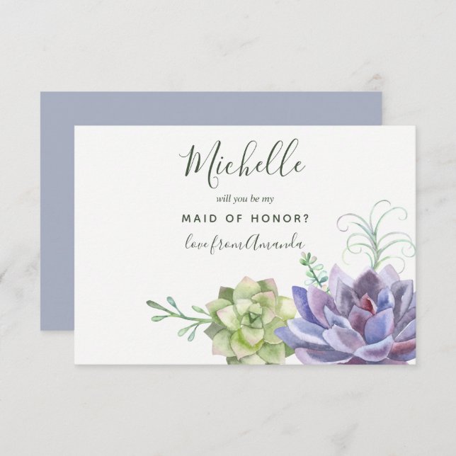 Succulent plants Will You Be My Maid Of Honour Invitation (Front/Back)