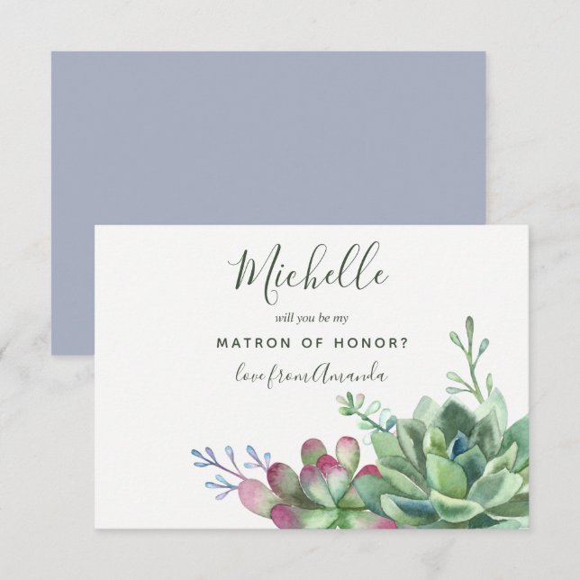 Succulent plants Will You Be My Matron Of Honour Invitation (Front/Back)