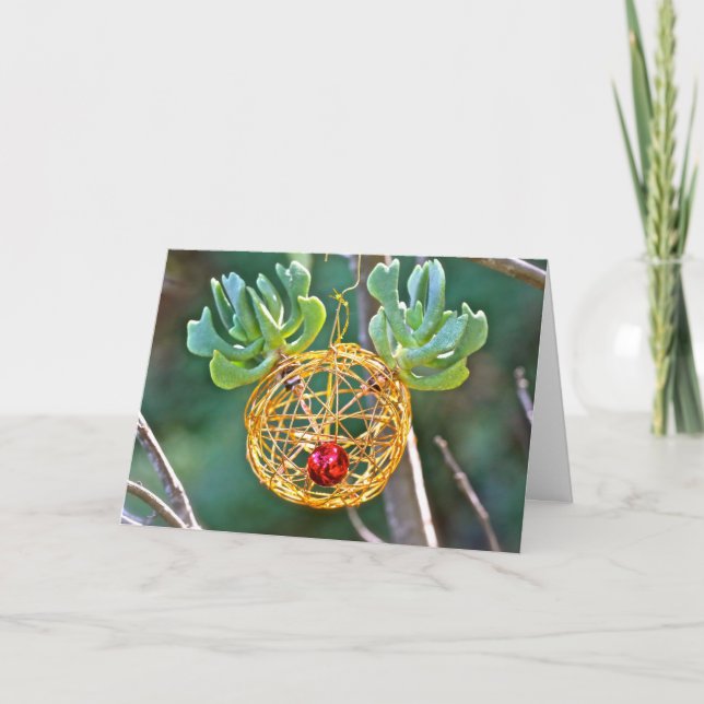 Succulent Rudolph Ornament Holiday Greeting Card (Front)