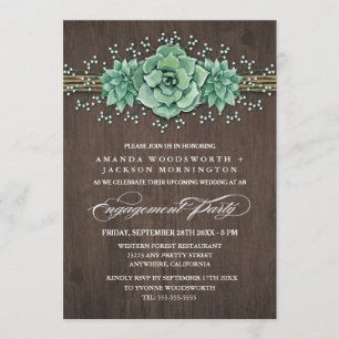 Succulent Rustic Engagement Party Invitations