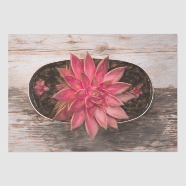 Succulent Rustic Vintage Pink Botanical Decoupage Tissue Paper (Front)