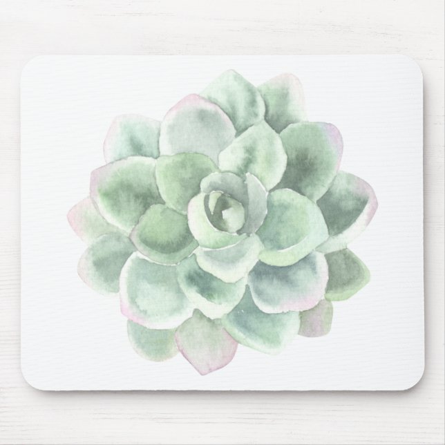 Succulent Sage Green Botanical Watercolor Elegant Mouse Mat (Front)