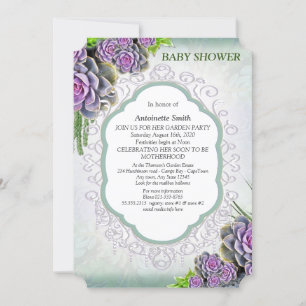 Succulent Sea green, violet Bouquet Baby Shower Invitation