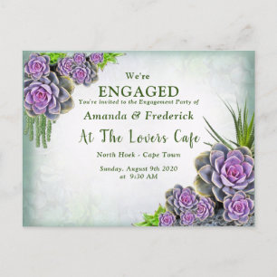 Succulent Sea green,violet Bouquet Engagement Invitation Postcard