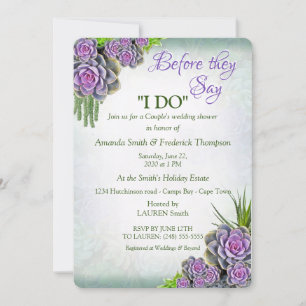 Succulent Sea Green,Violet Bouquet Wedding Shower Invitation