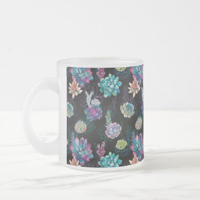 Succulent Seamless Pattern  Frosted Glass Coffee Mug (Left)
